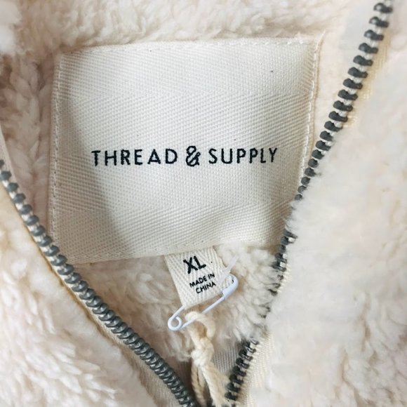 THREAD & SUPPLY Womens’ Forest Pattern Quarter Zip Pullover In Ivory/ Grey Multi - Picture 2 of 4